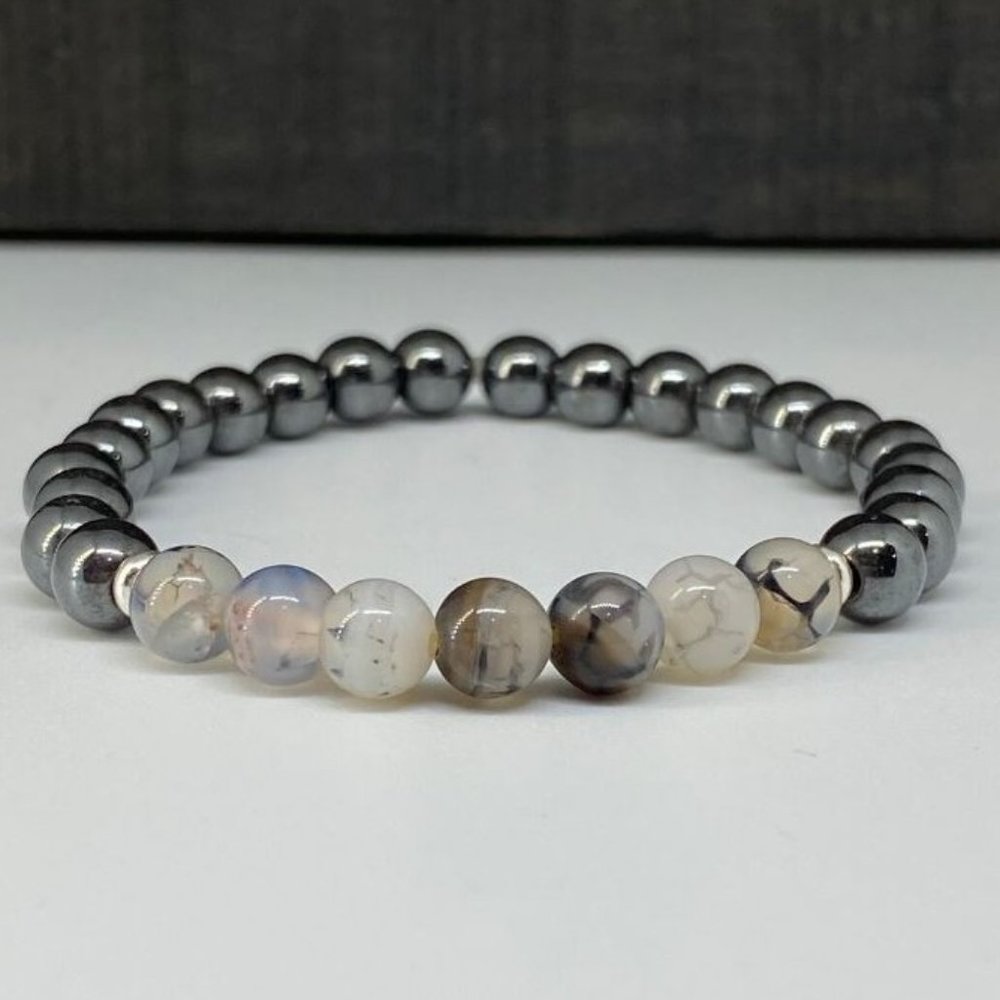 10mm Hematite & Dragon Vein Stretch Bracelet